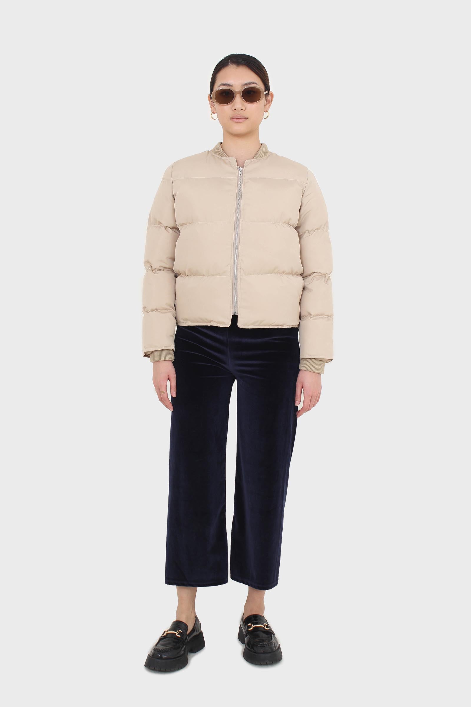 Beige round neck puffer jacket