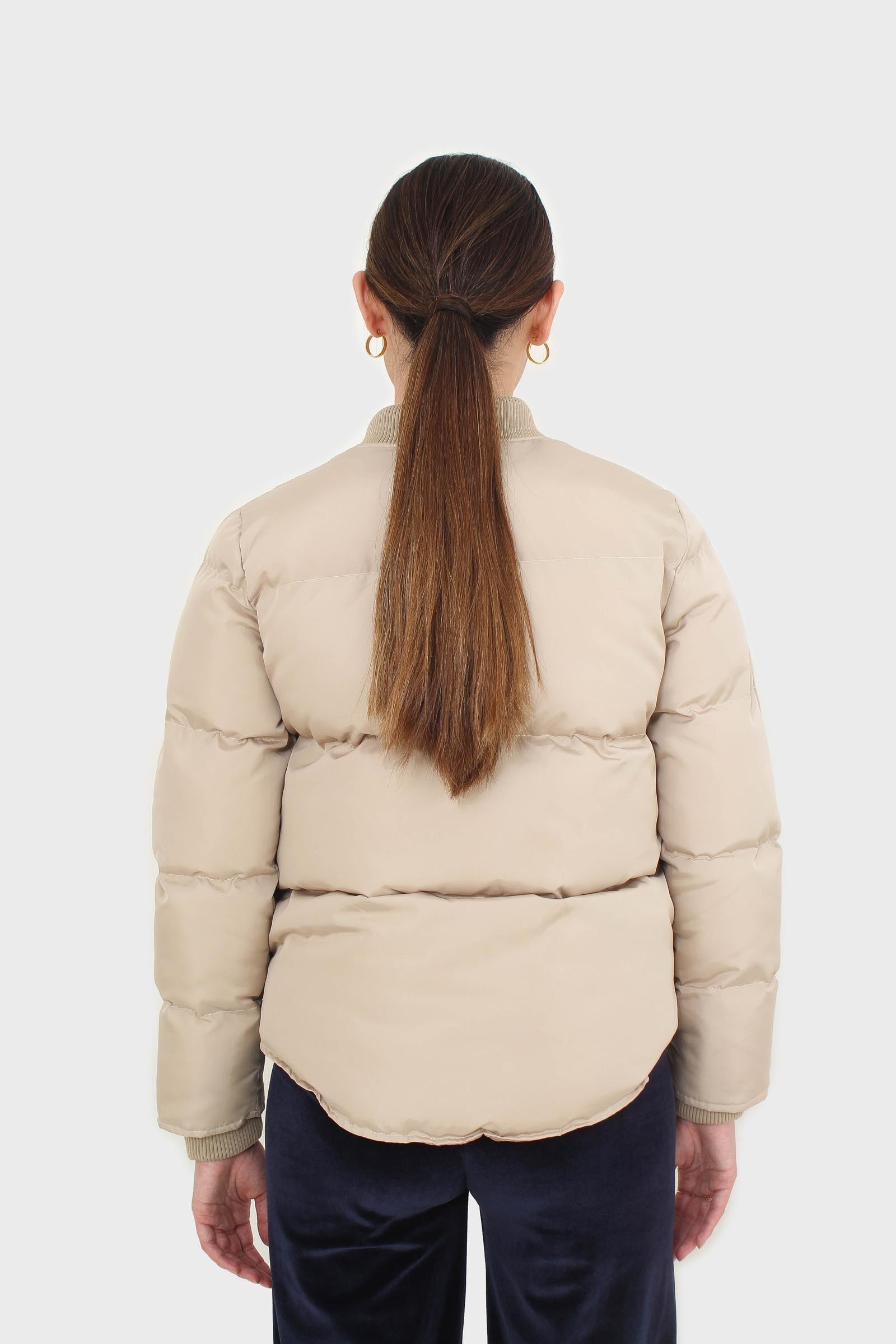 Beige round neck puffer jacket