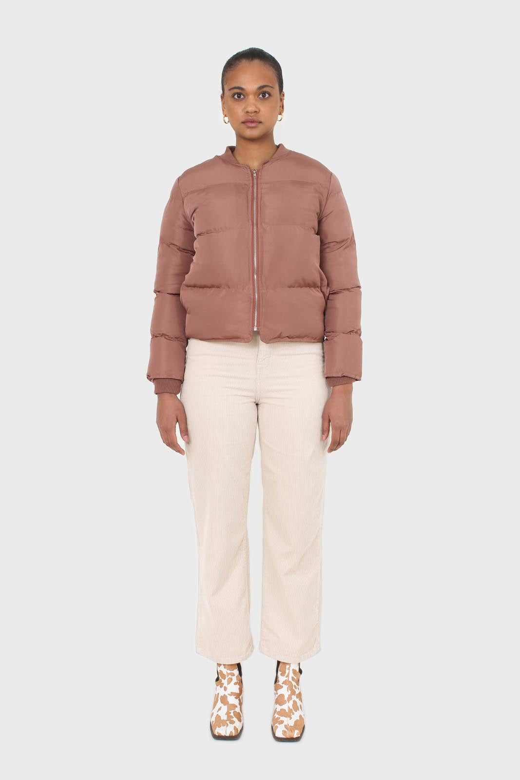 Brown round neck puffer jacket