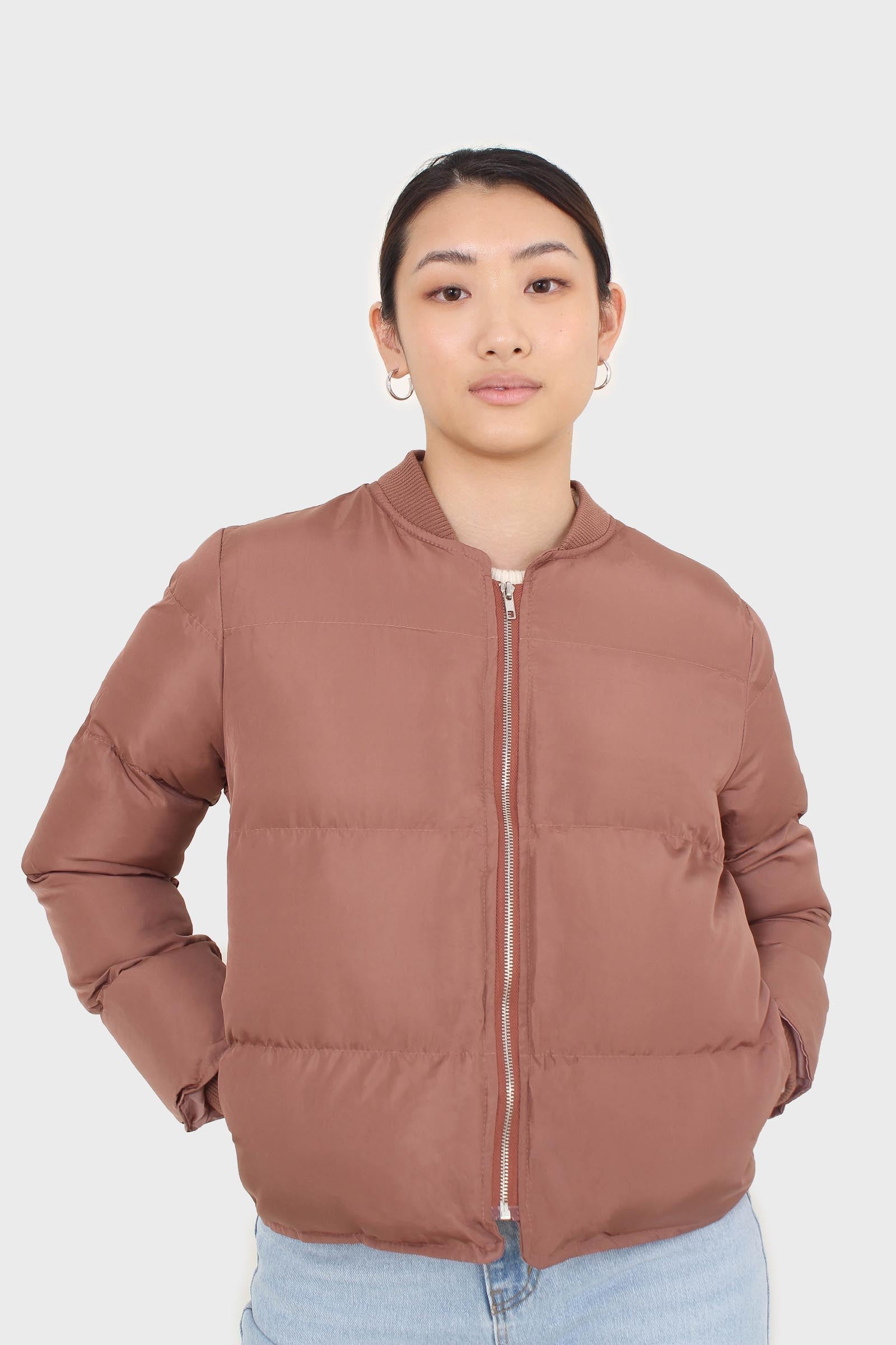 Brown round neck puffer jacket