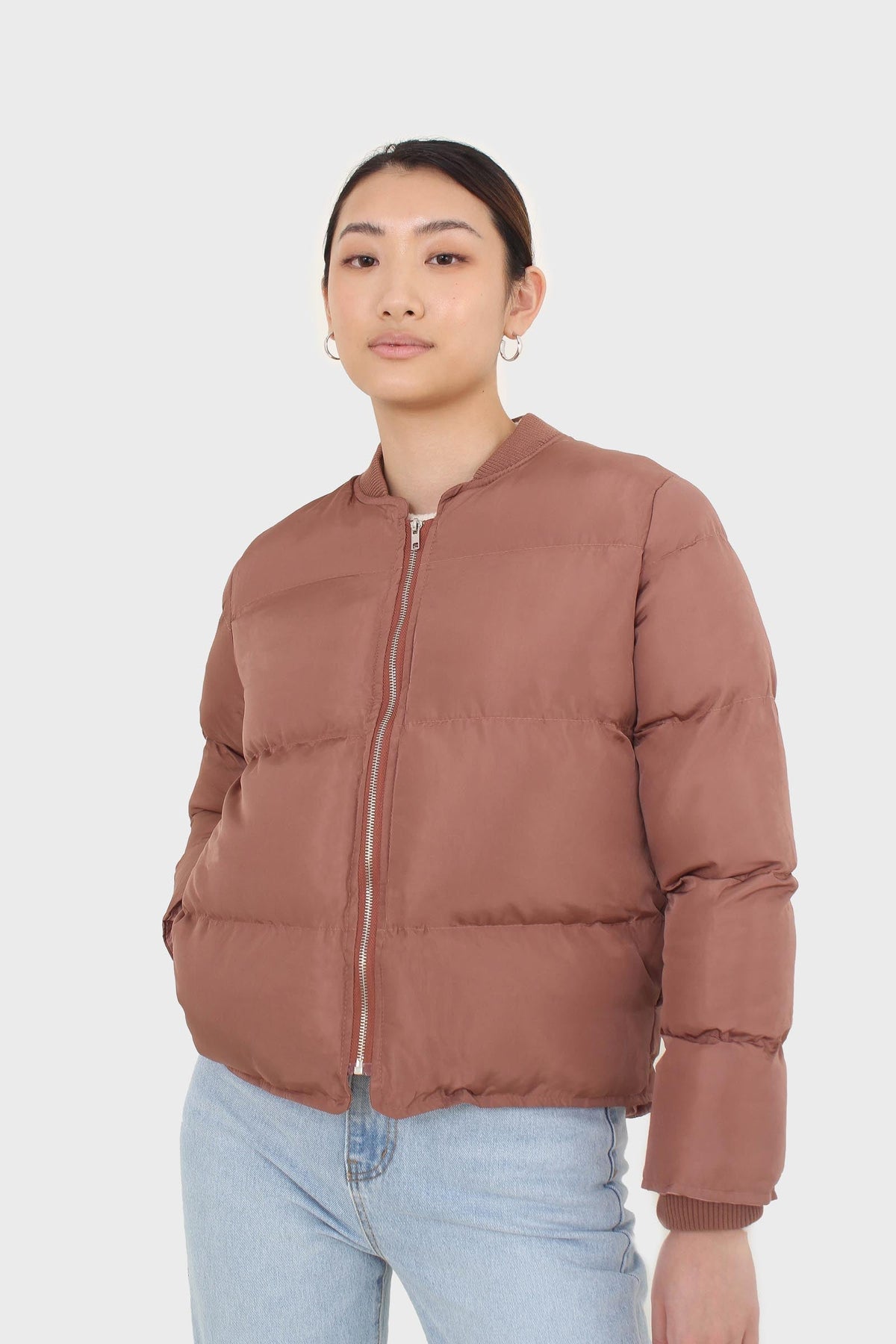 Brown round neck puffer jacket