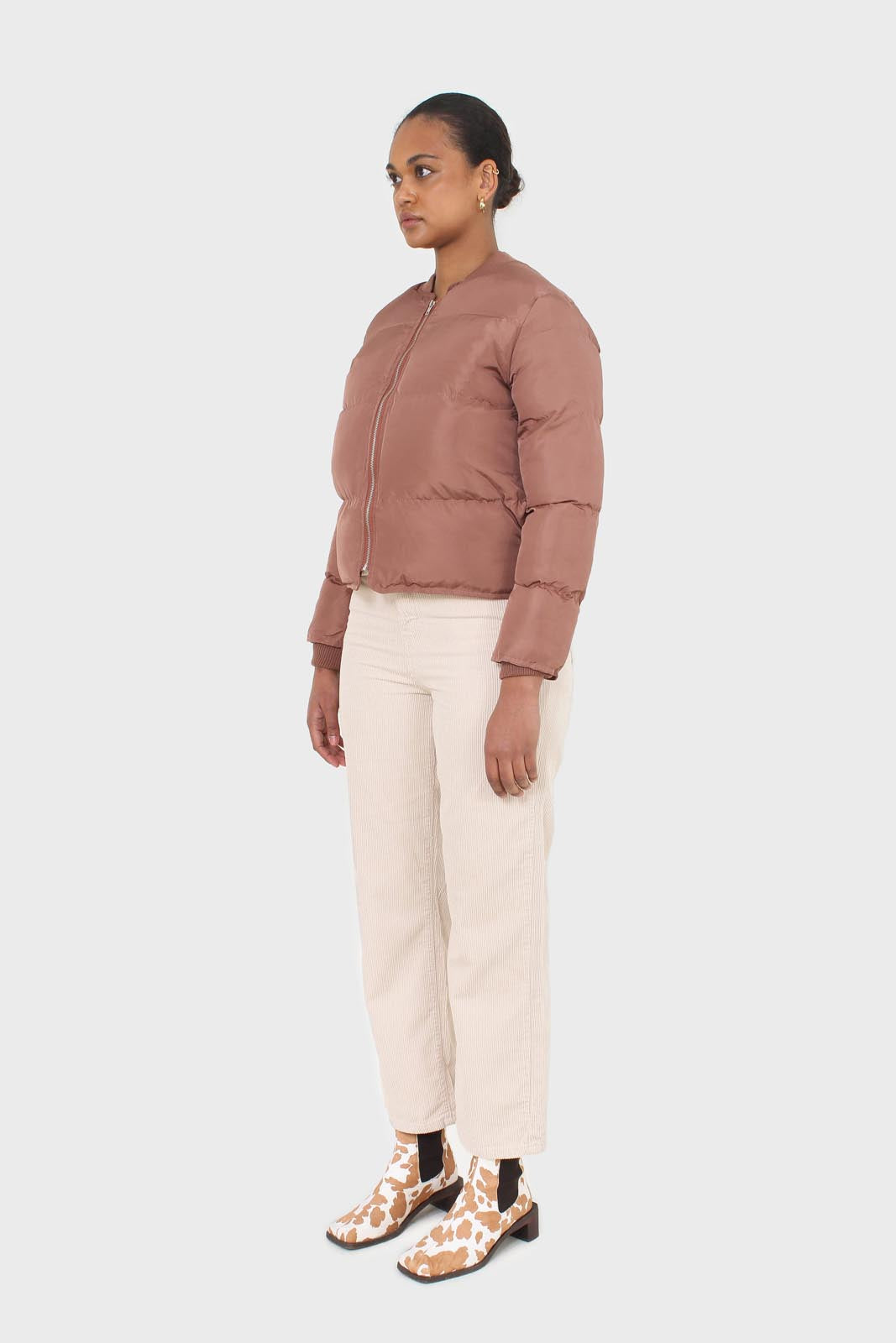 Brown round neck puffer jacket