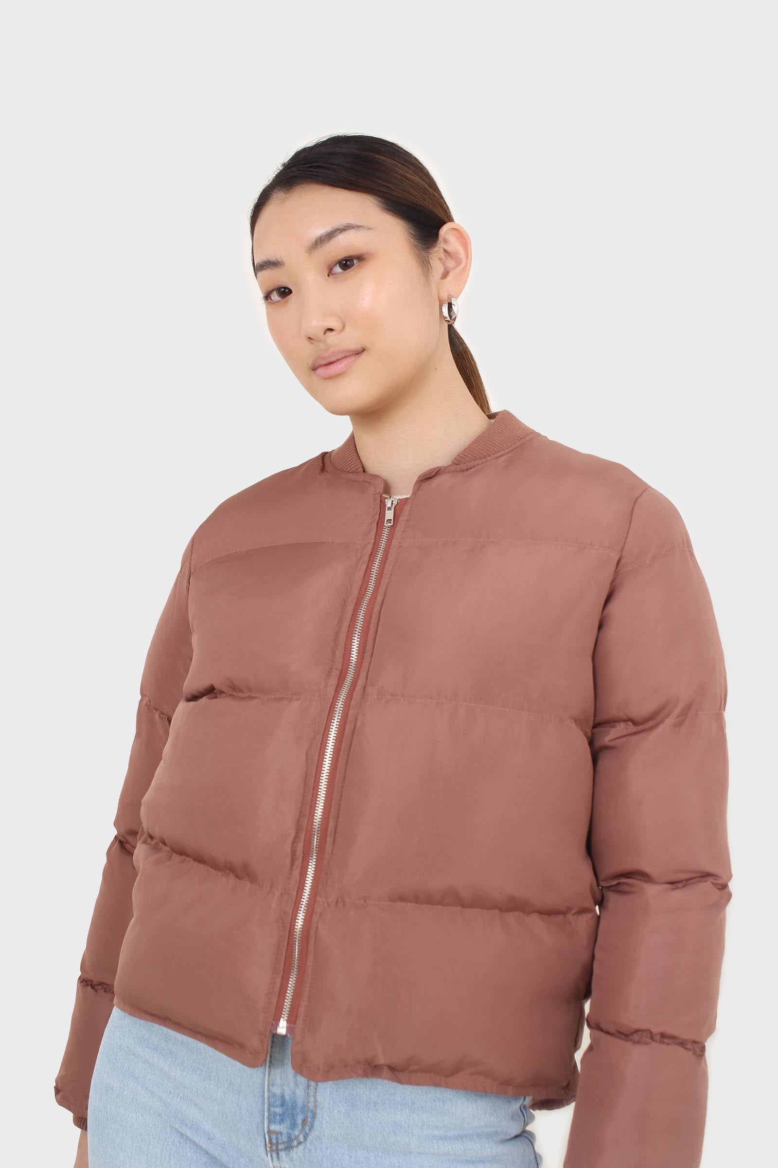 Brown round neck puffer jacket