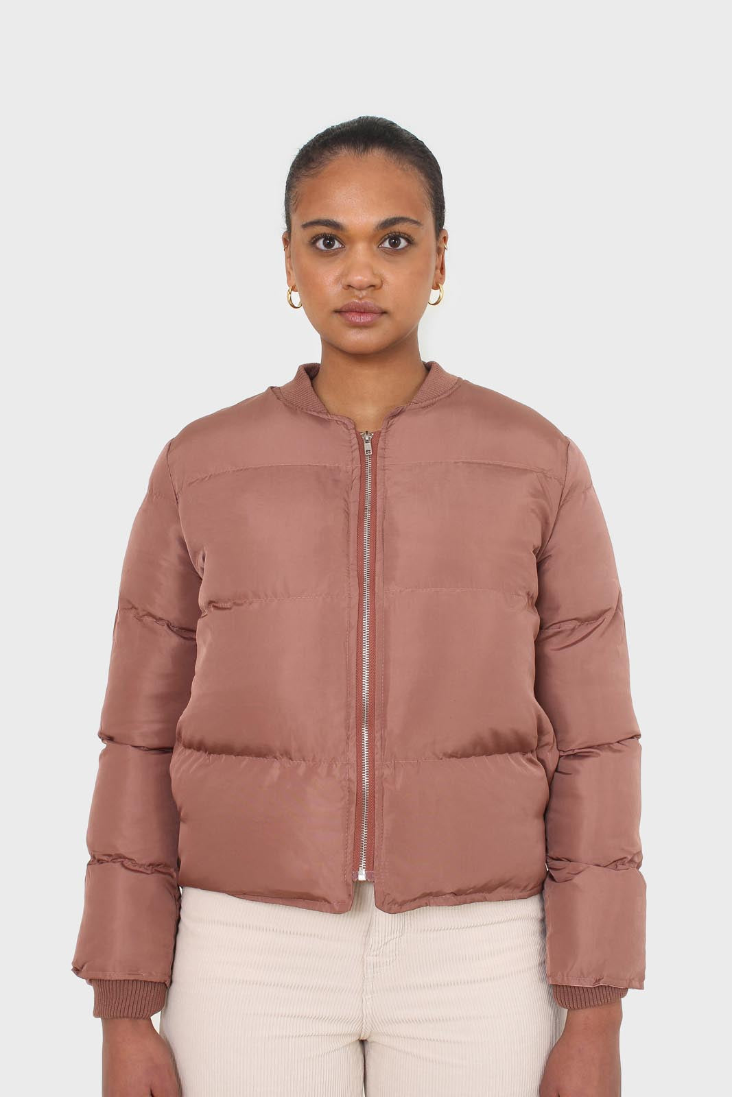 Brown round neck puffer jacket