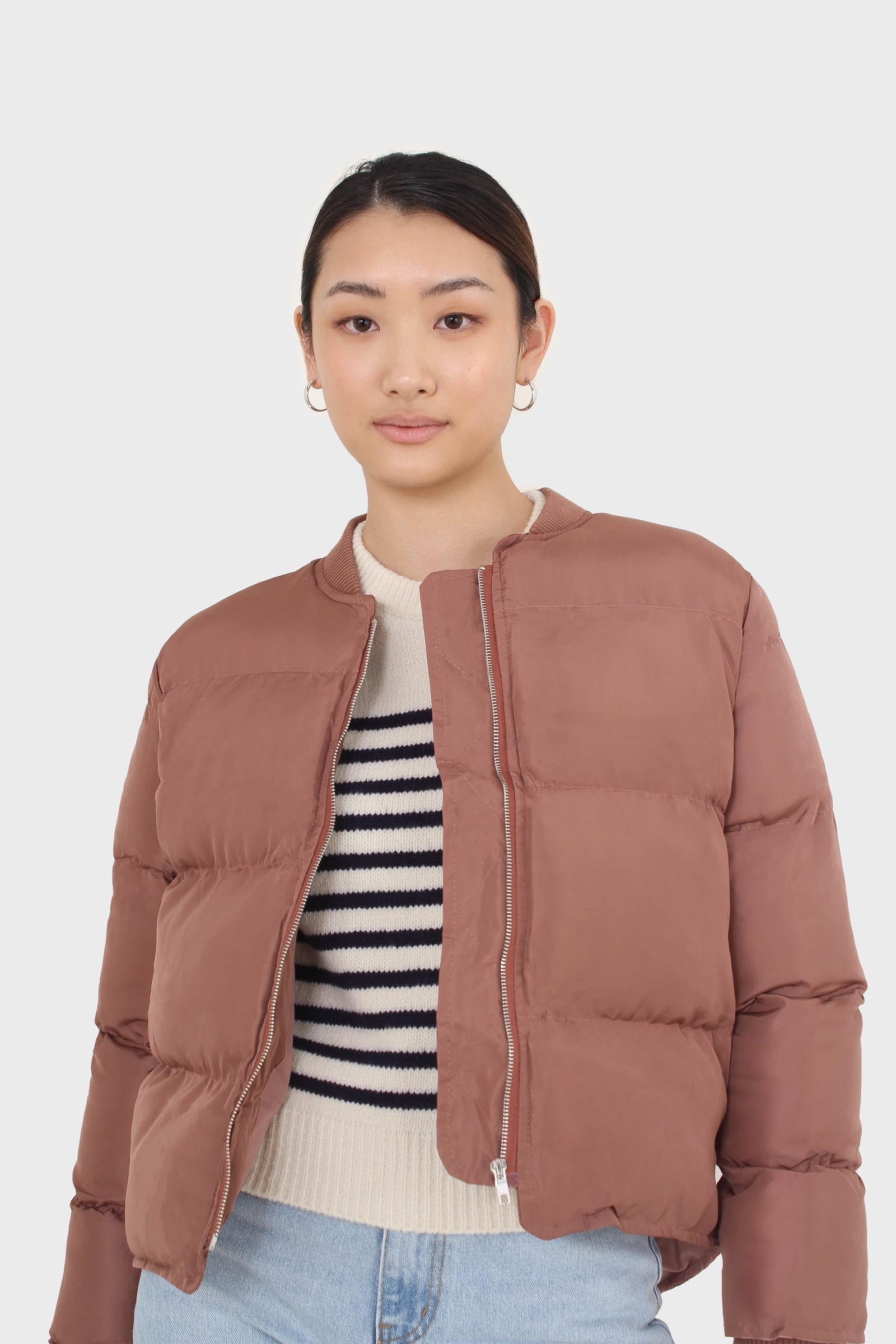 Brown round neck puffer jacket