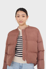 Brown round neck puffer jacket