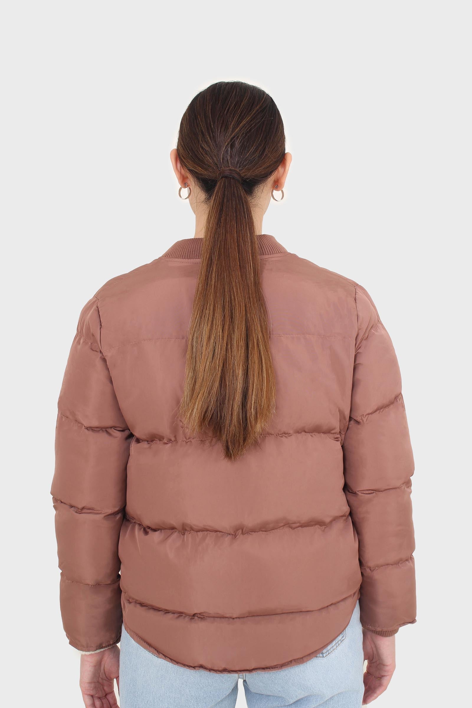 Brown round neck puffer jacket