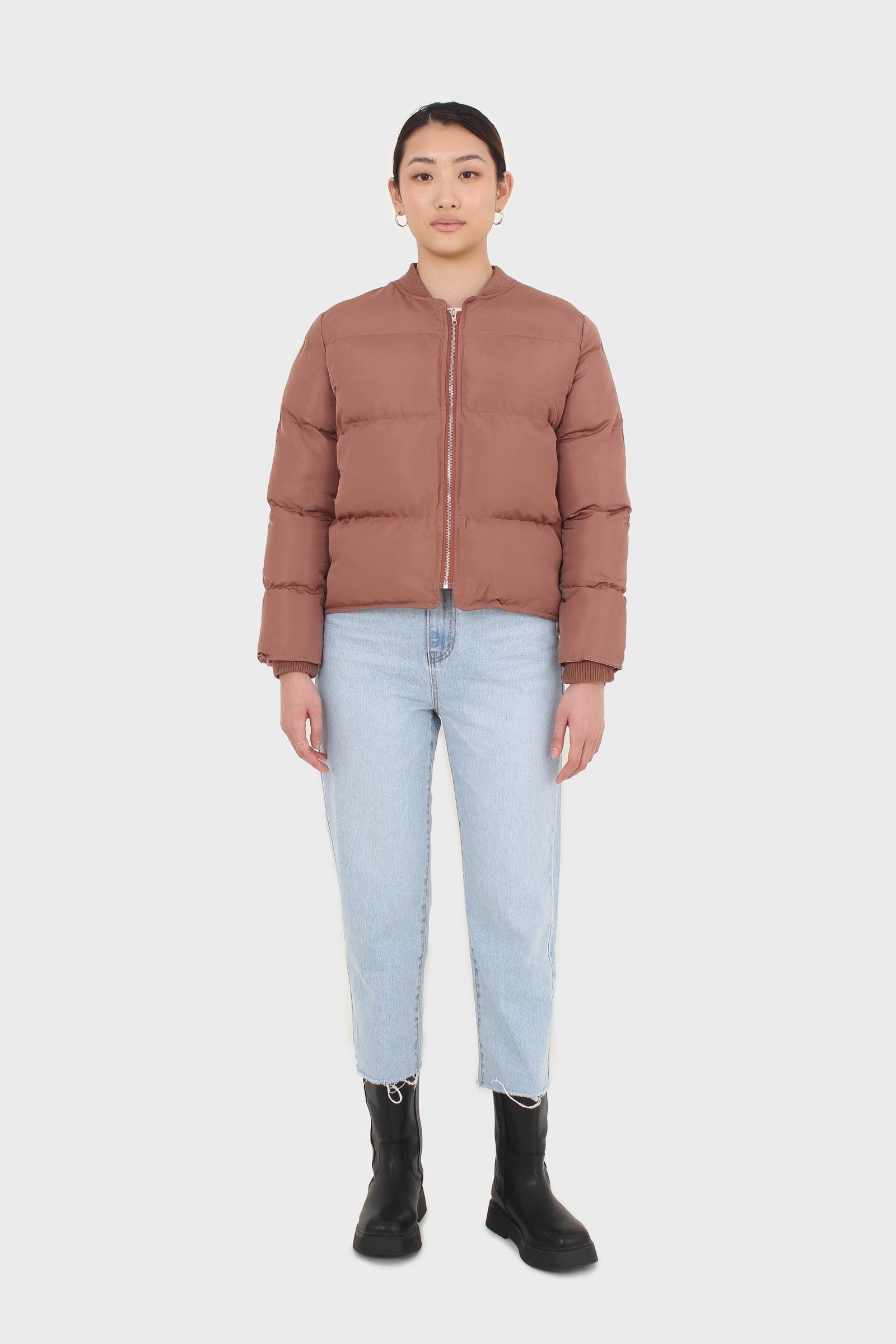 Brown round neck puffer jacket