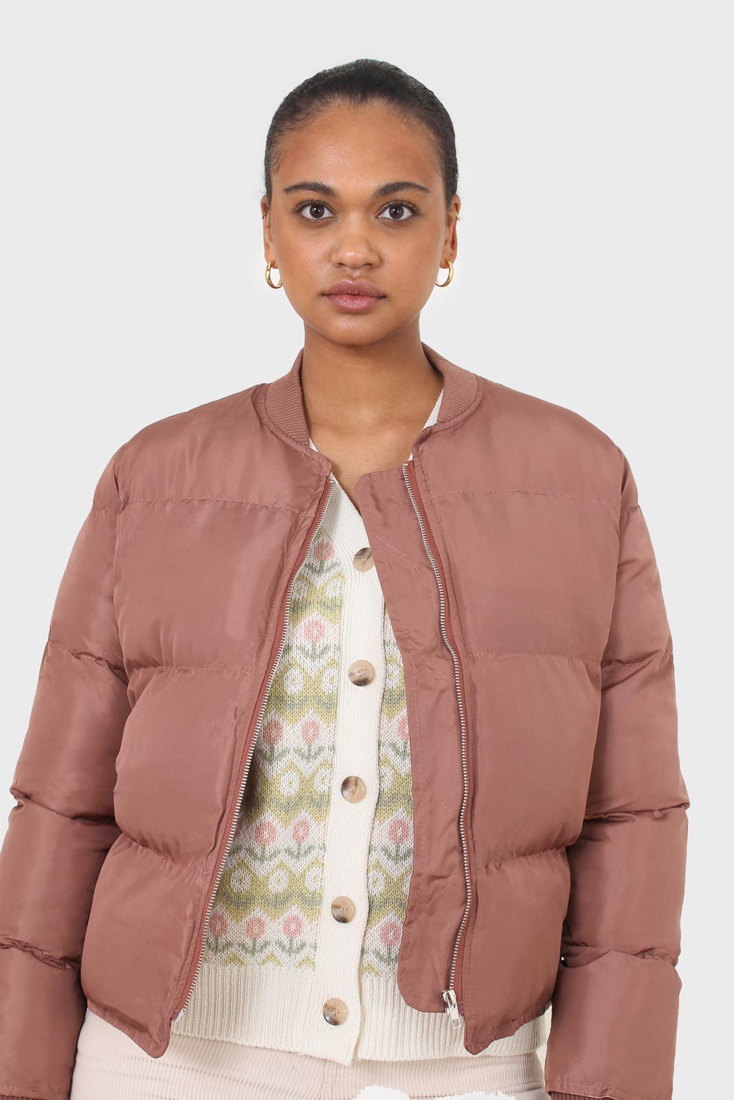 Brown round neck puffer jacket