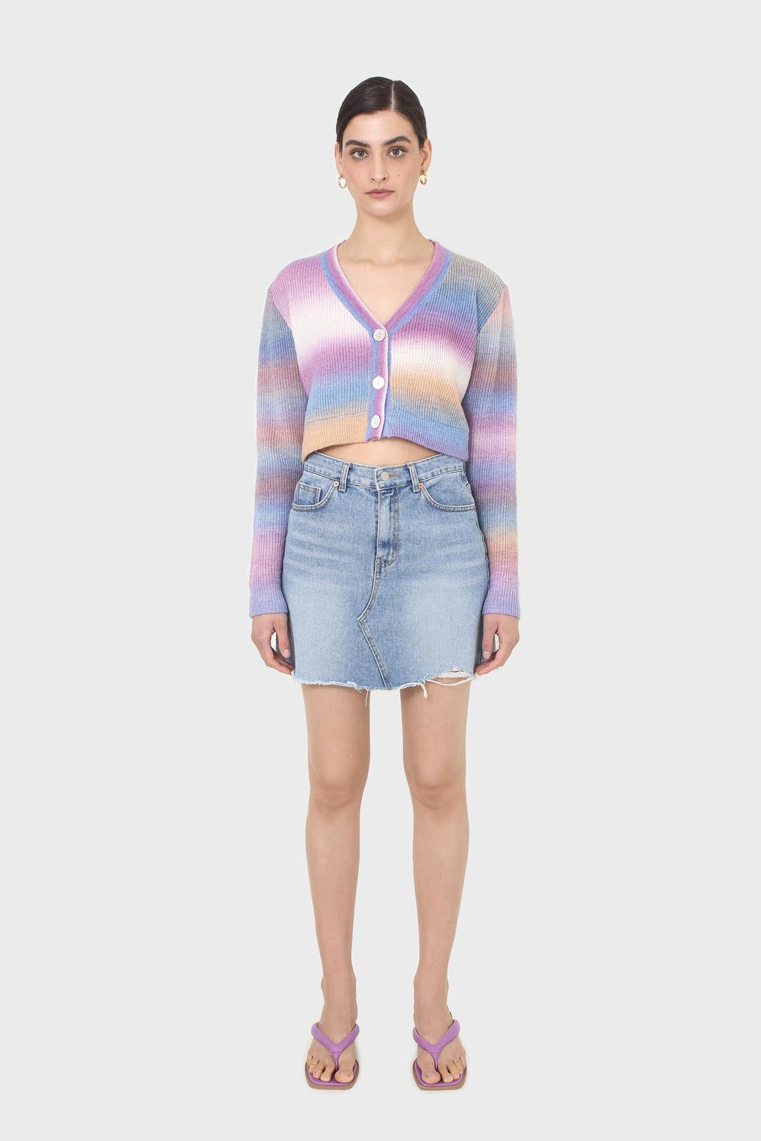 Purple thick striped cropped knit top