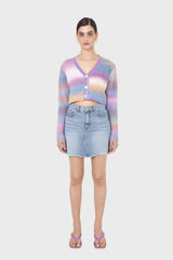 Purple thick striped cropped knit top