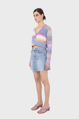 Purple thick striped cropped knit top
