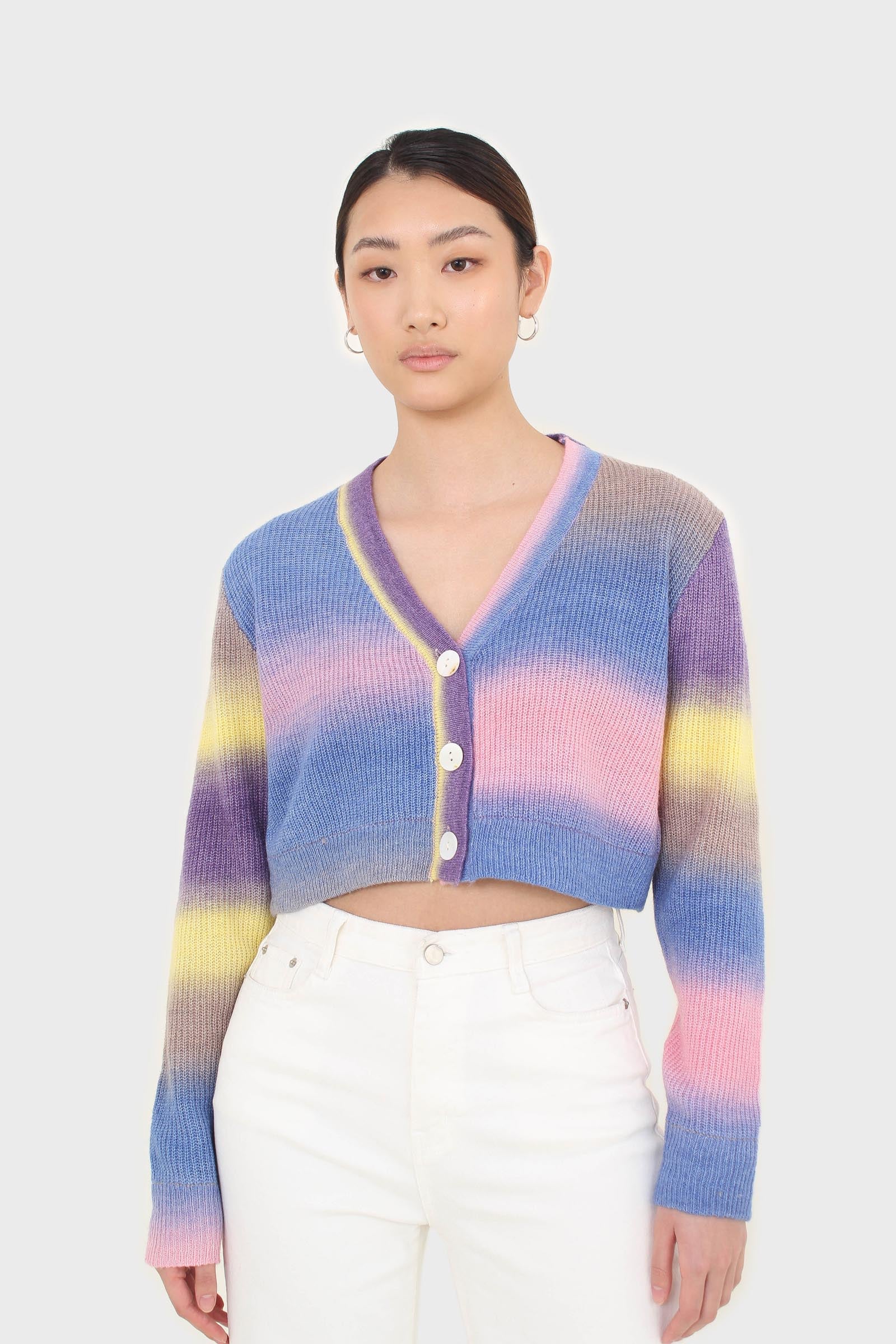Rainbow thick striped cropped knit top