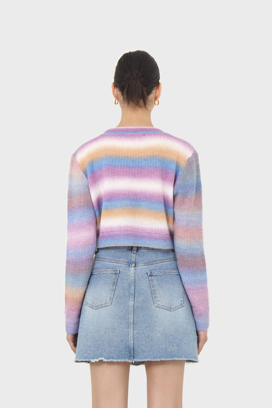 Purple thick striped cropped knit top