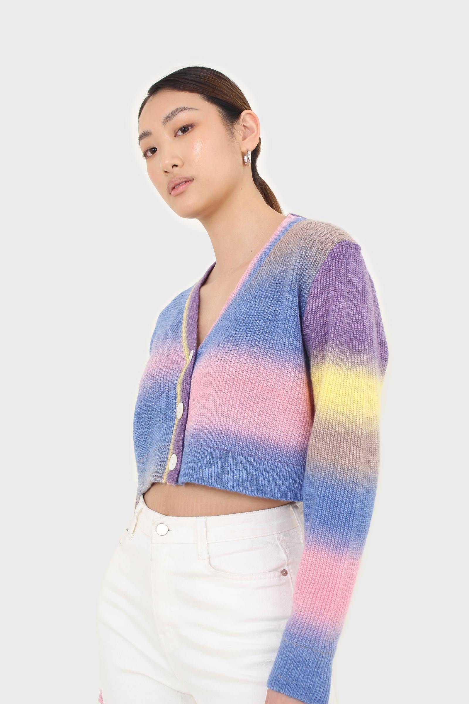 Rainbow thick striped cropped knit top