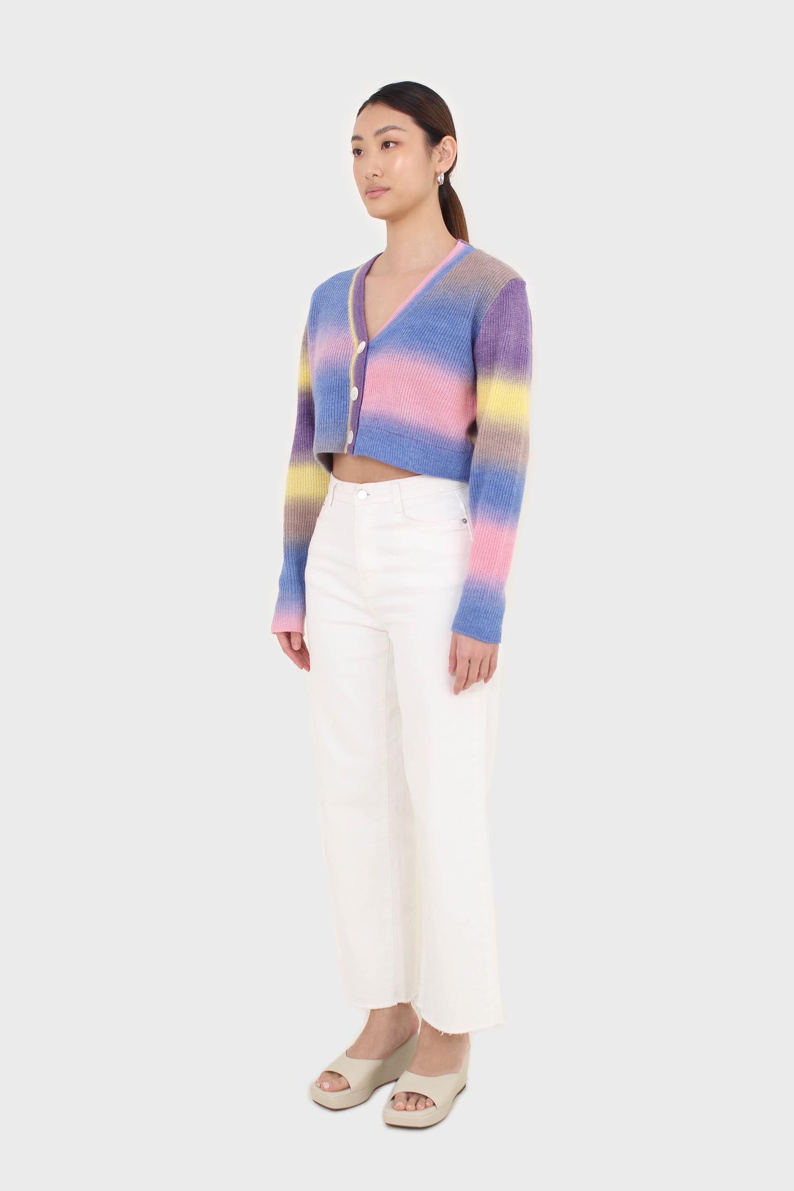 Rainbow thick striped cropped knit top