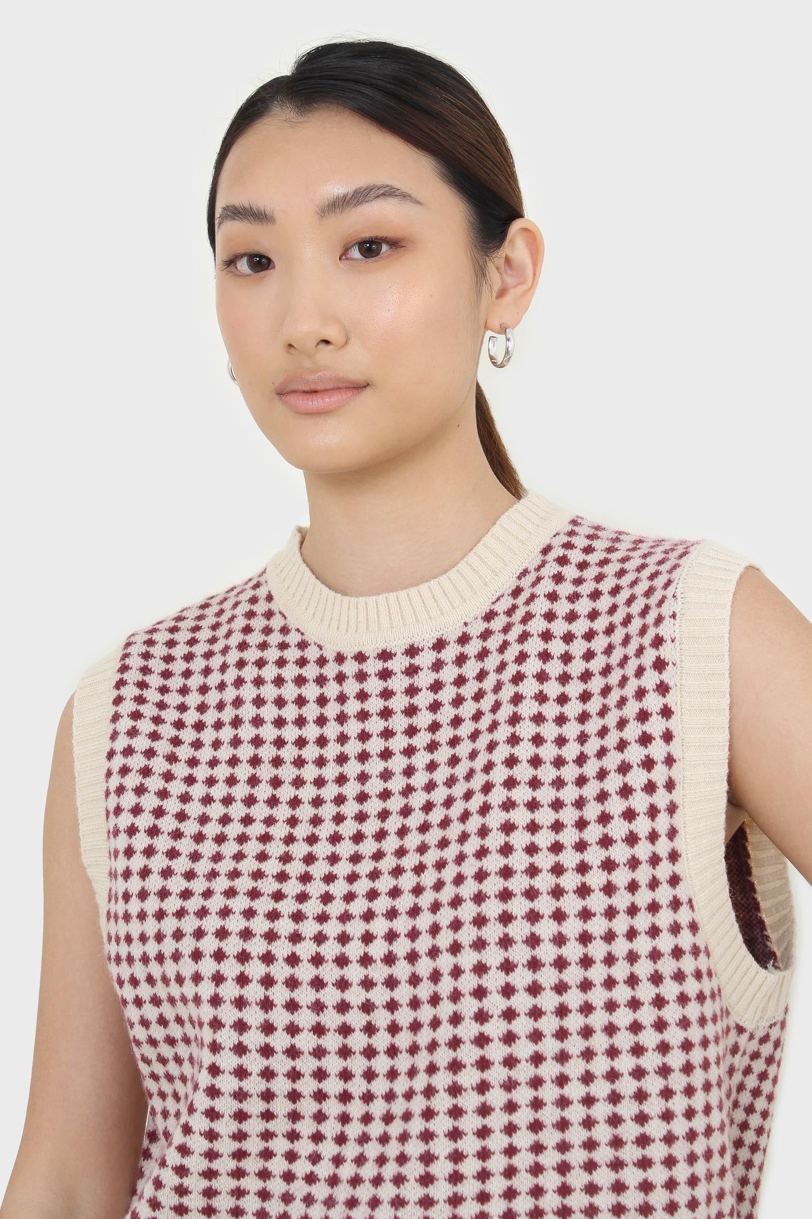 Ivory and red patterned vest