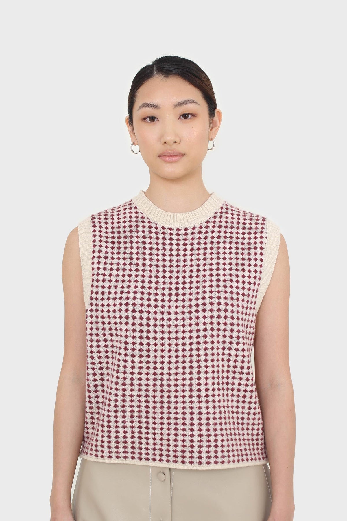 Ivory and red patterned vest