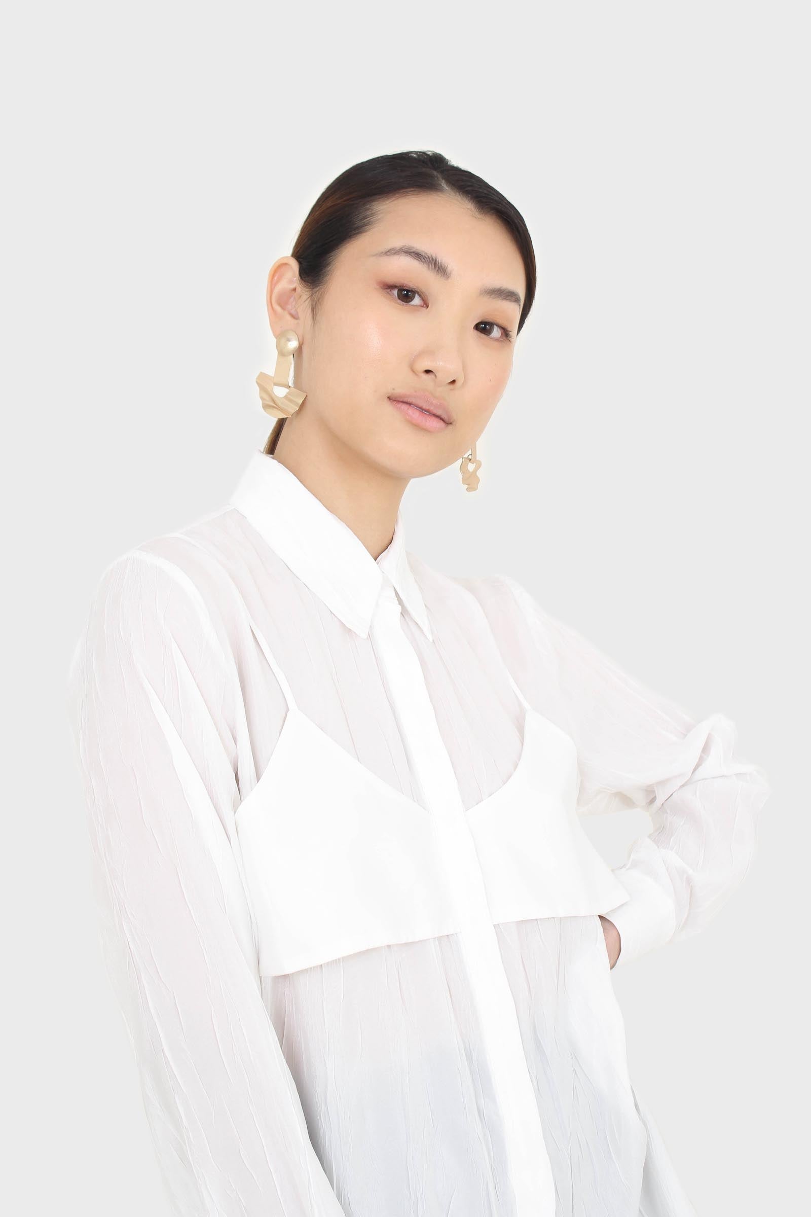 White bustier wrinkle blouse