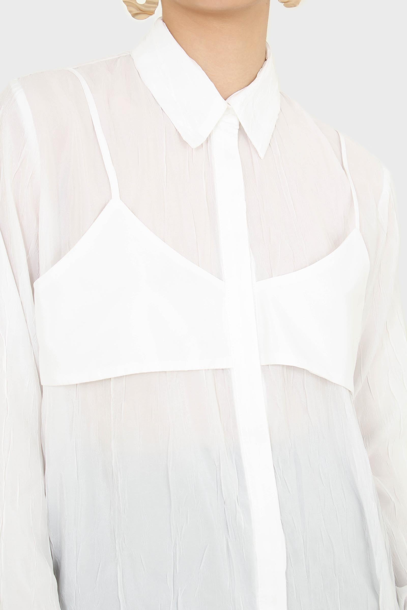 White bustier wrinkle blouse