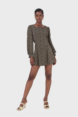 Black floral square neck dress