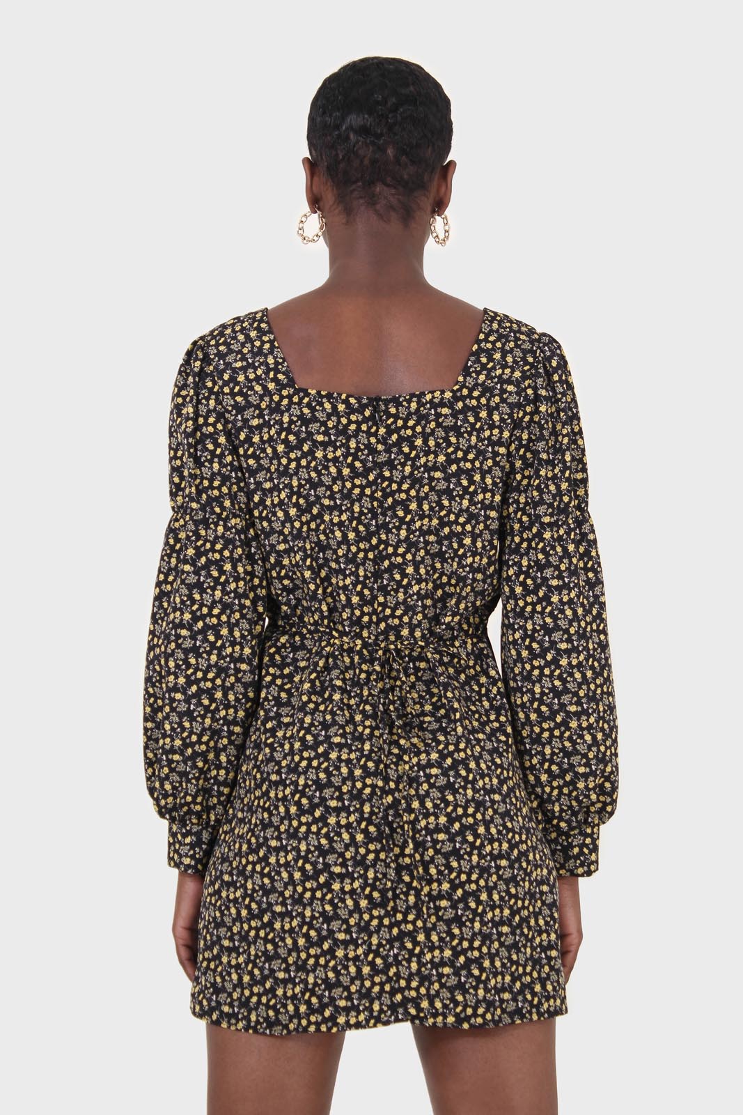 Black floral square neck dress