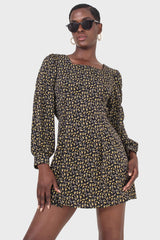 Black floral square neck dress