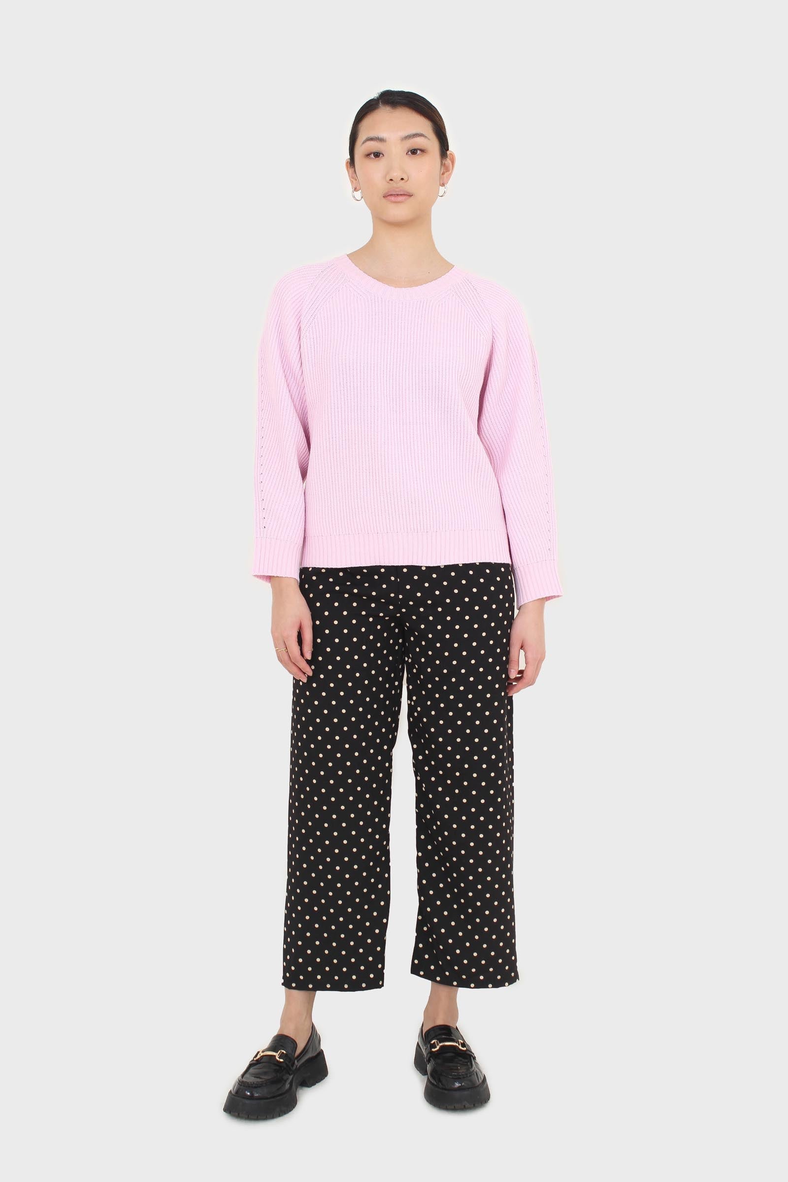 Black and white polka dot loose fit silky trousers