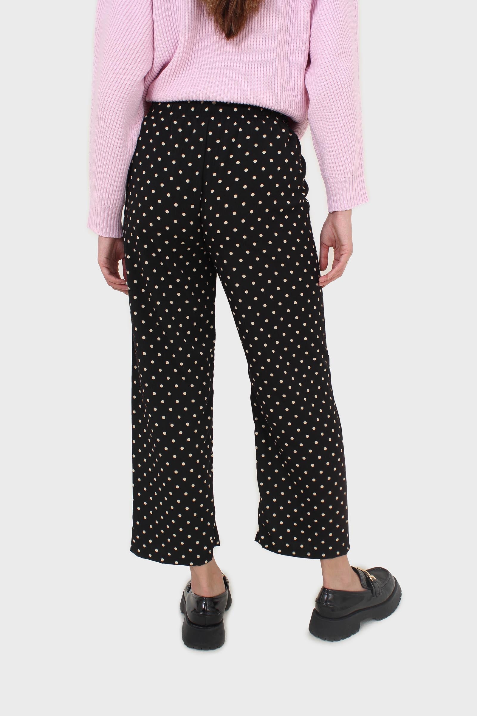 Black and white polka dot loose fit silky trousers