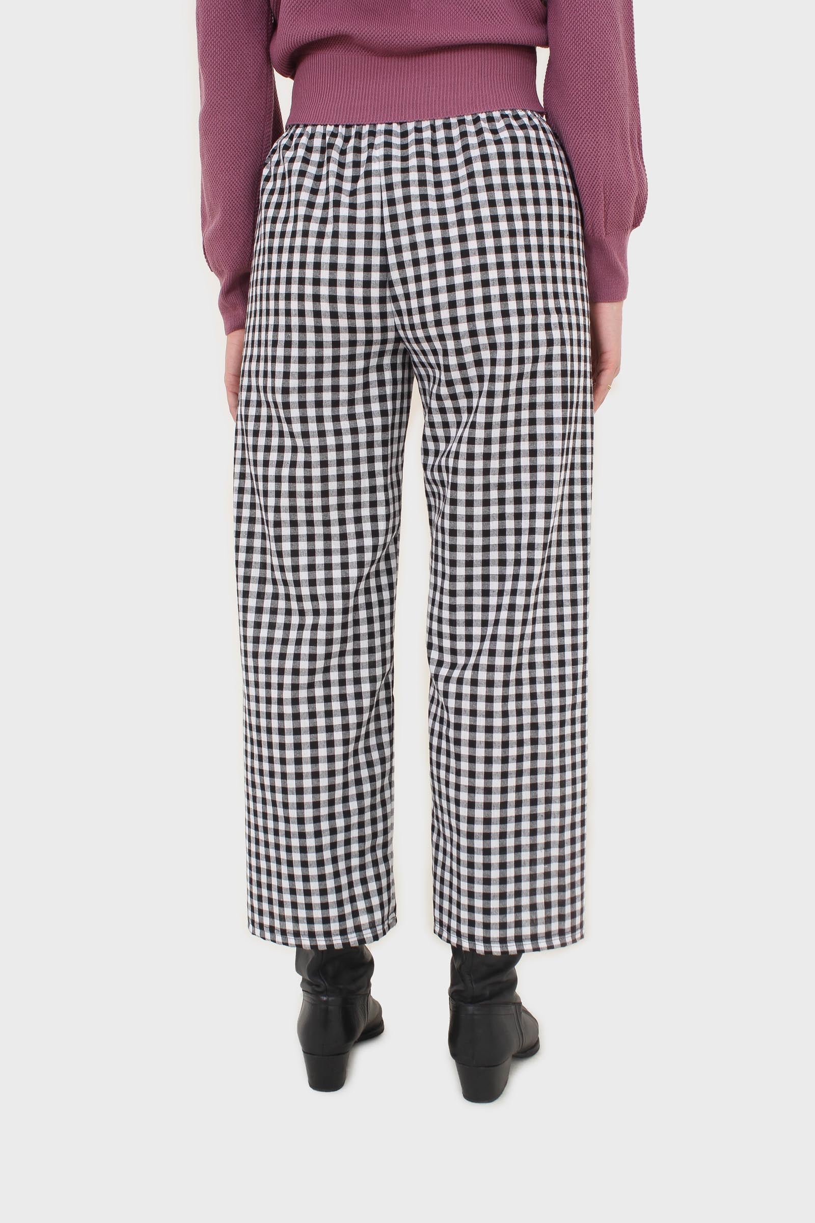 Black and white gingham loose fit trousers