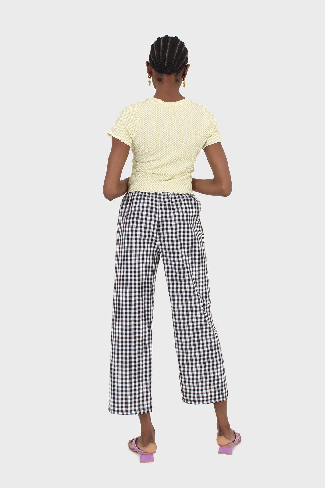 Black and white gingham loose fit trousers