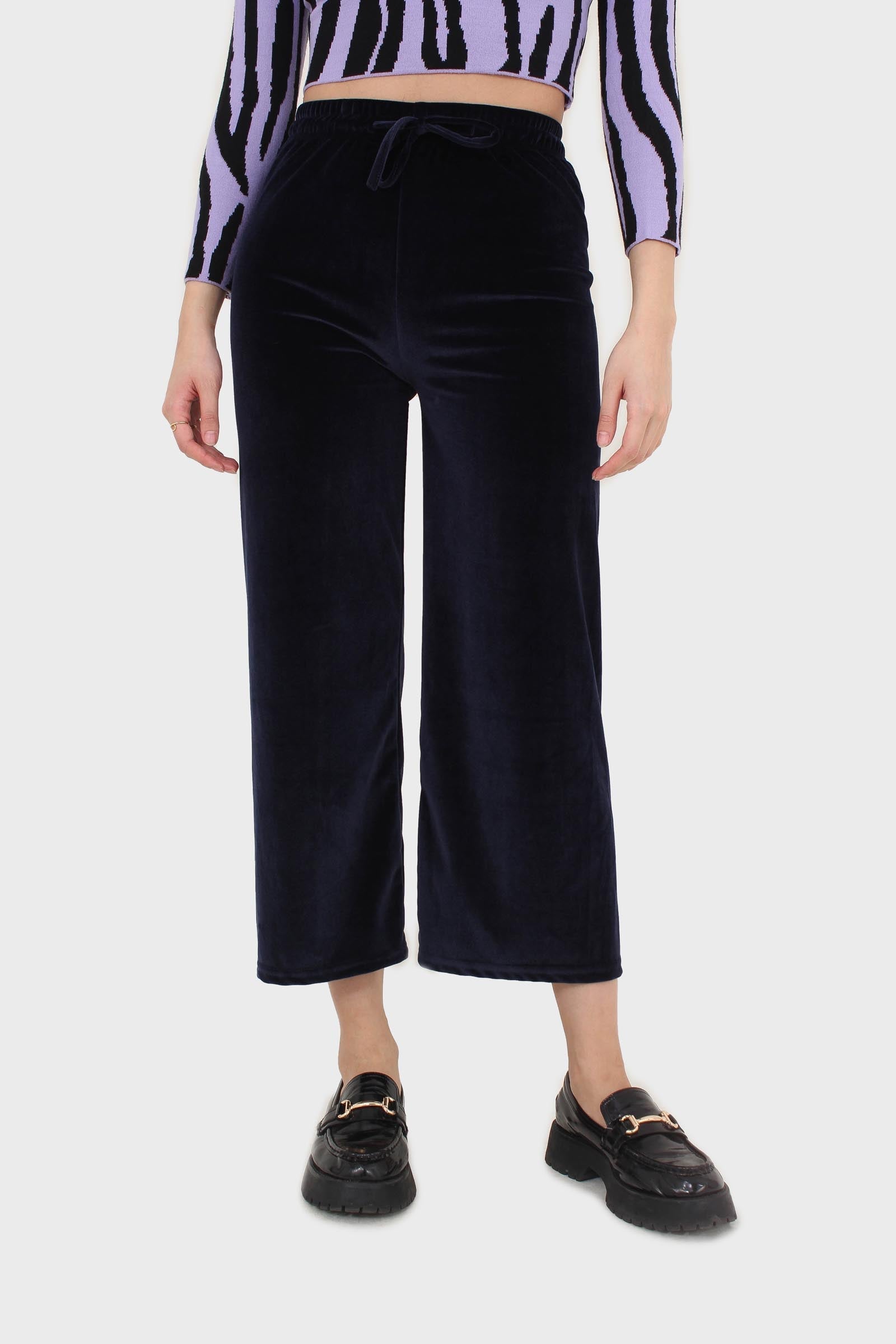 Navy velvet loose fit trousers