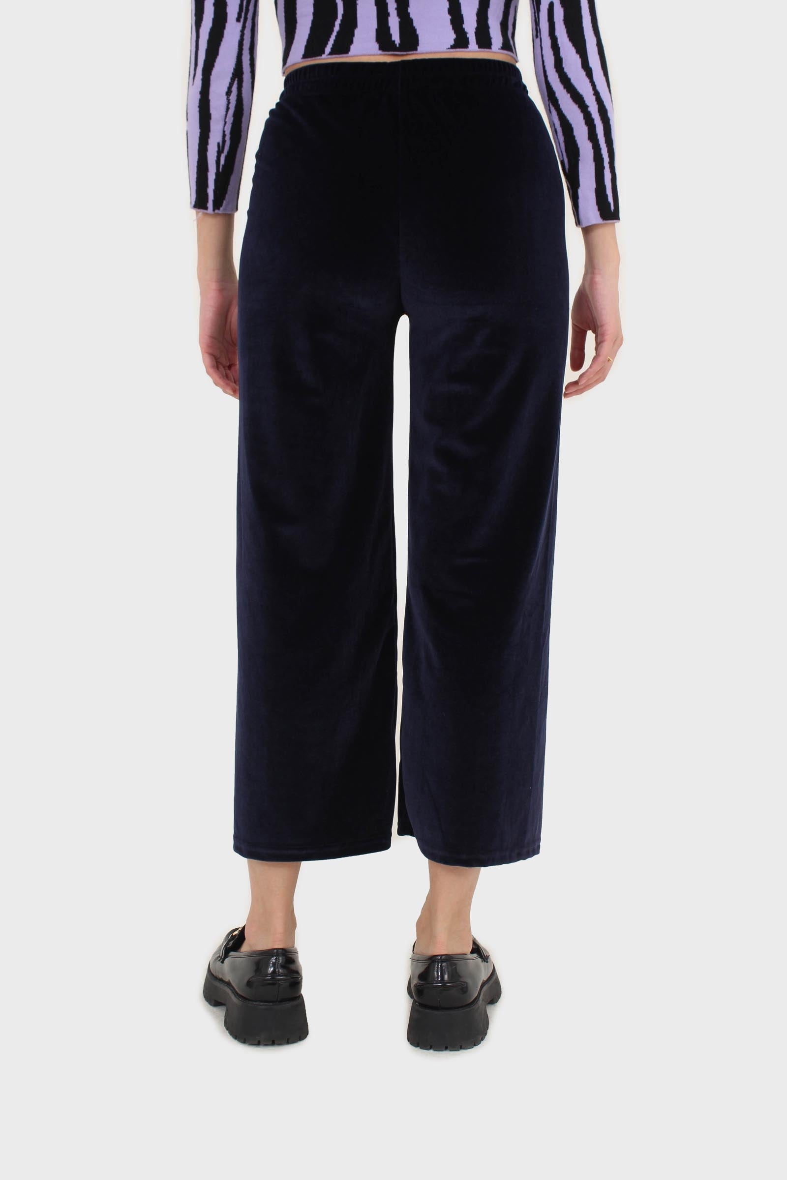 Navy velvet loose fit trousers