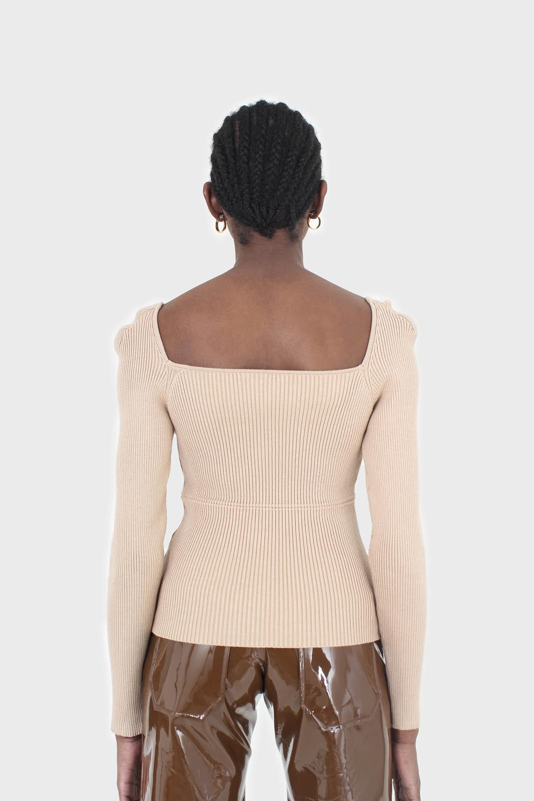 Brown glossy vegan leather shorts