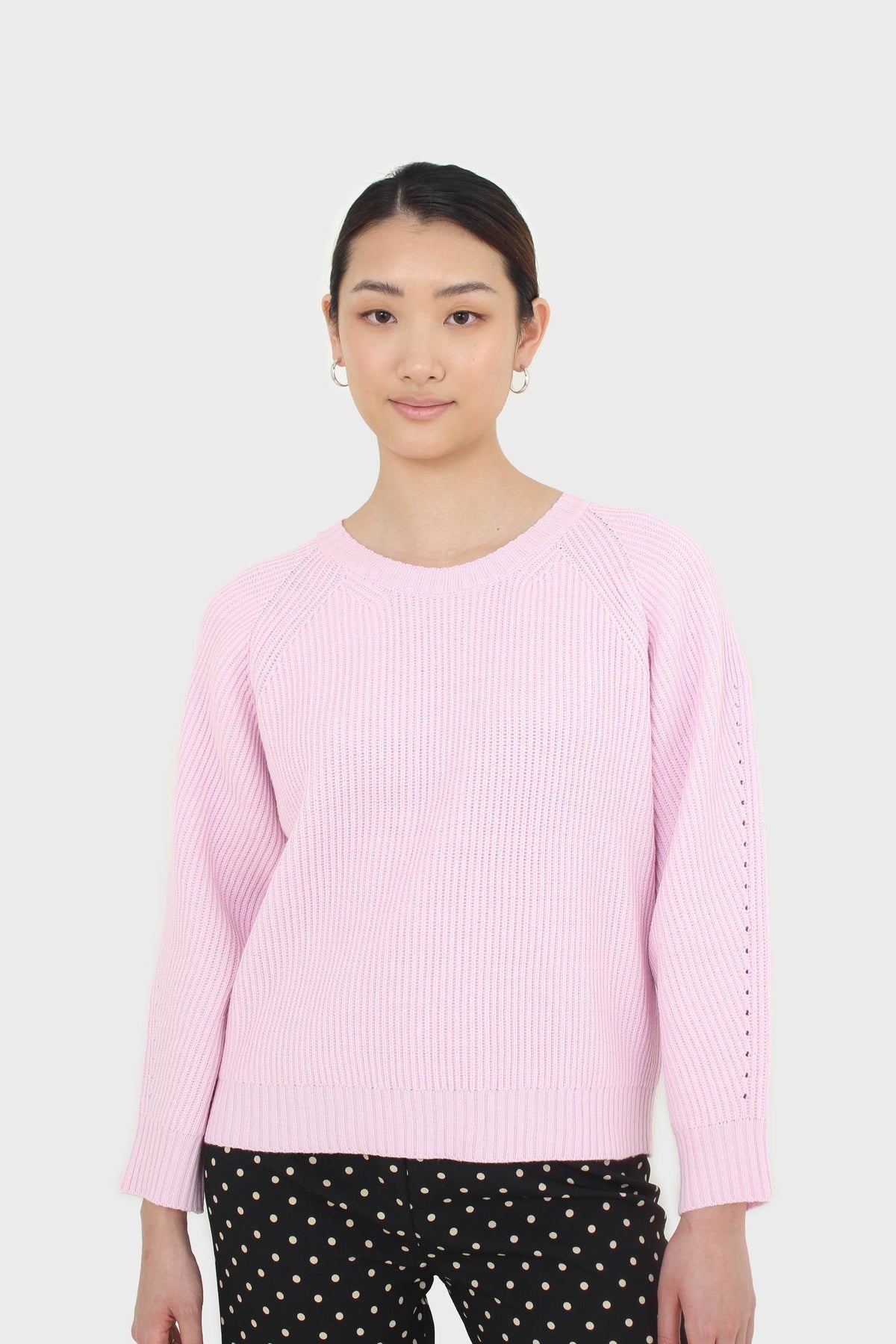 Pale pink ribbed crew neck jumper