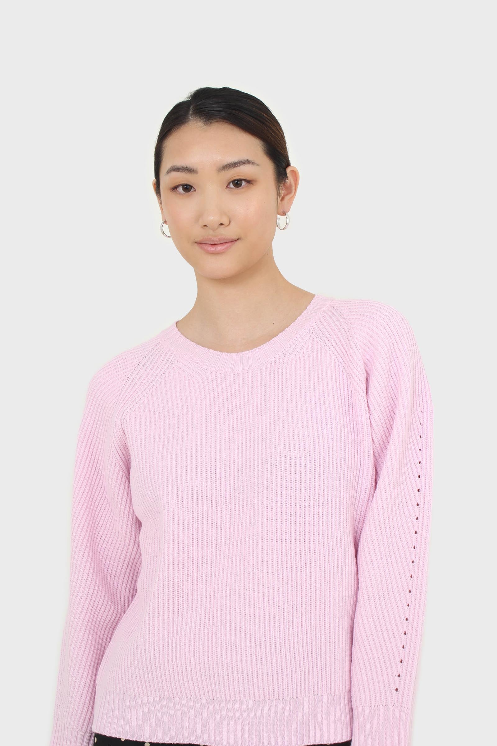 Pale pink ribbed crew neck jumper