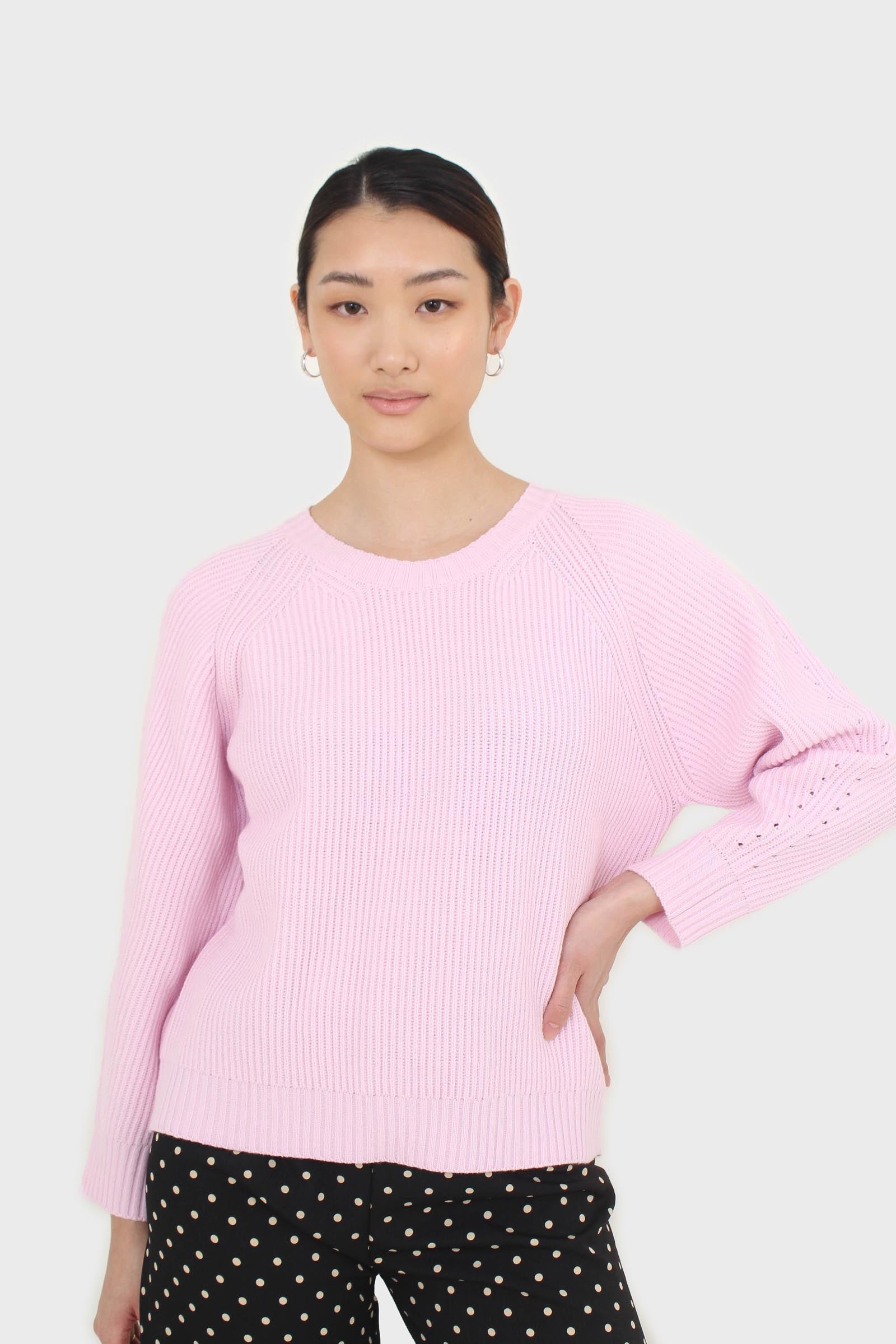 Pale pink ribbed crew neck jumper