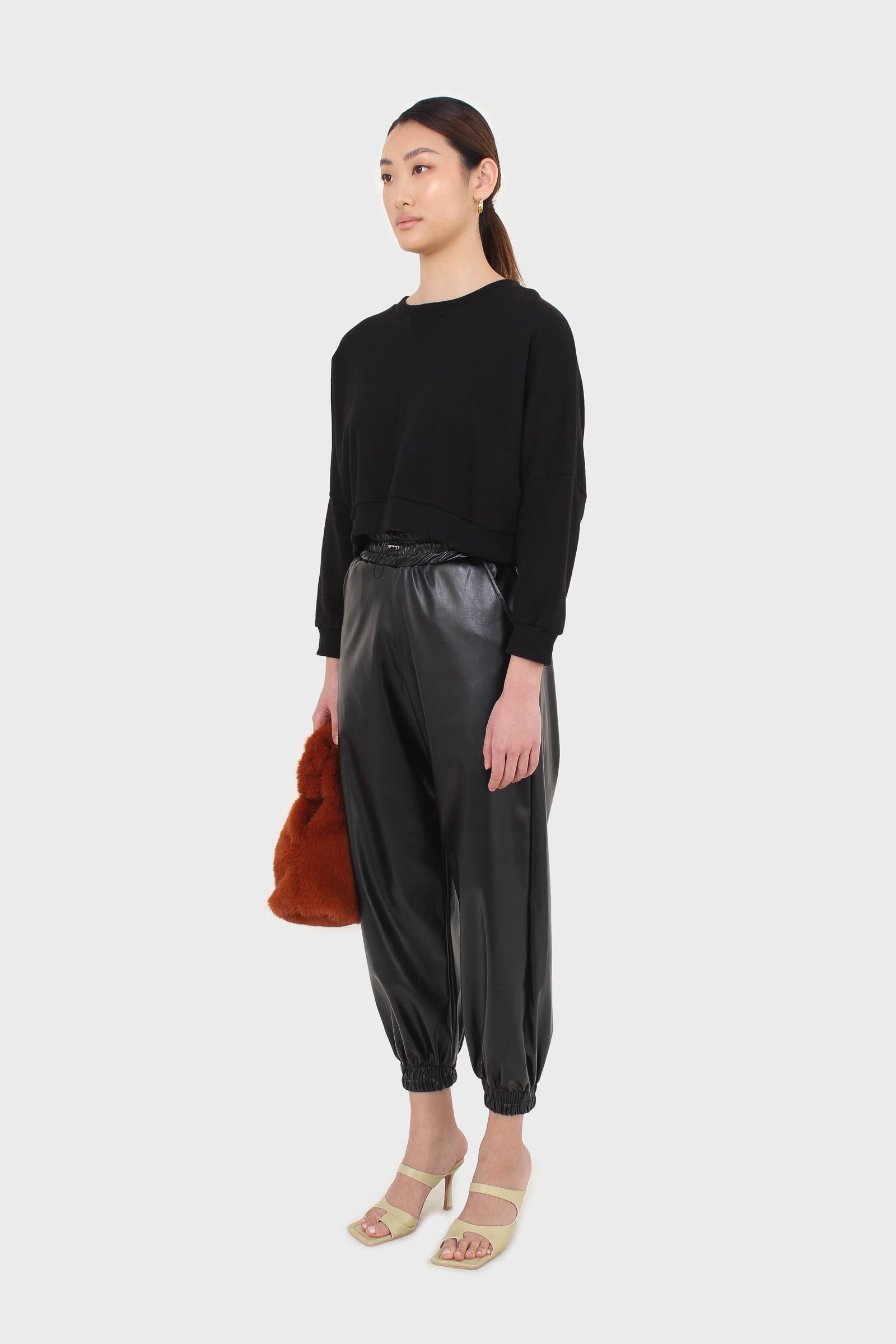 Black vegan leather jogging trousers