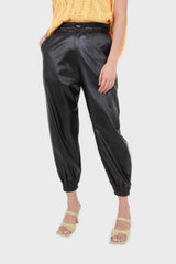 Black vegan leather jogging trousers