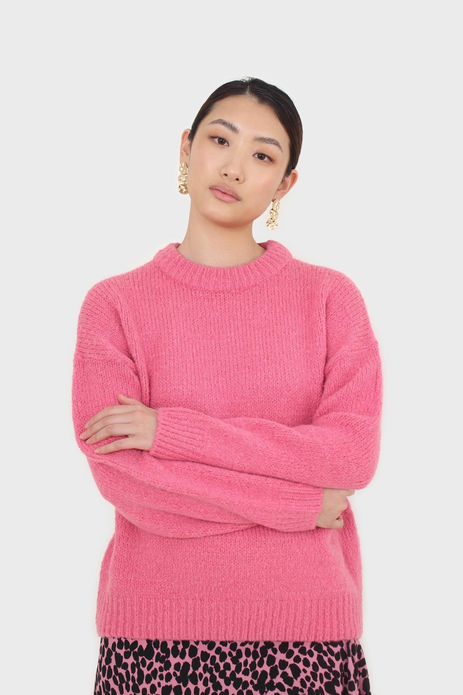 Hot pink oversized crew neck jumper