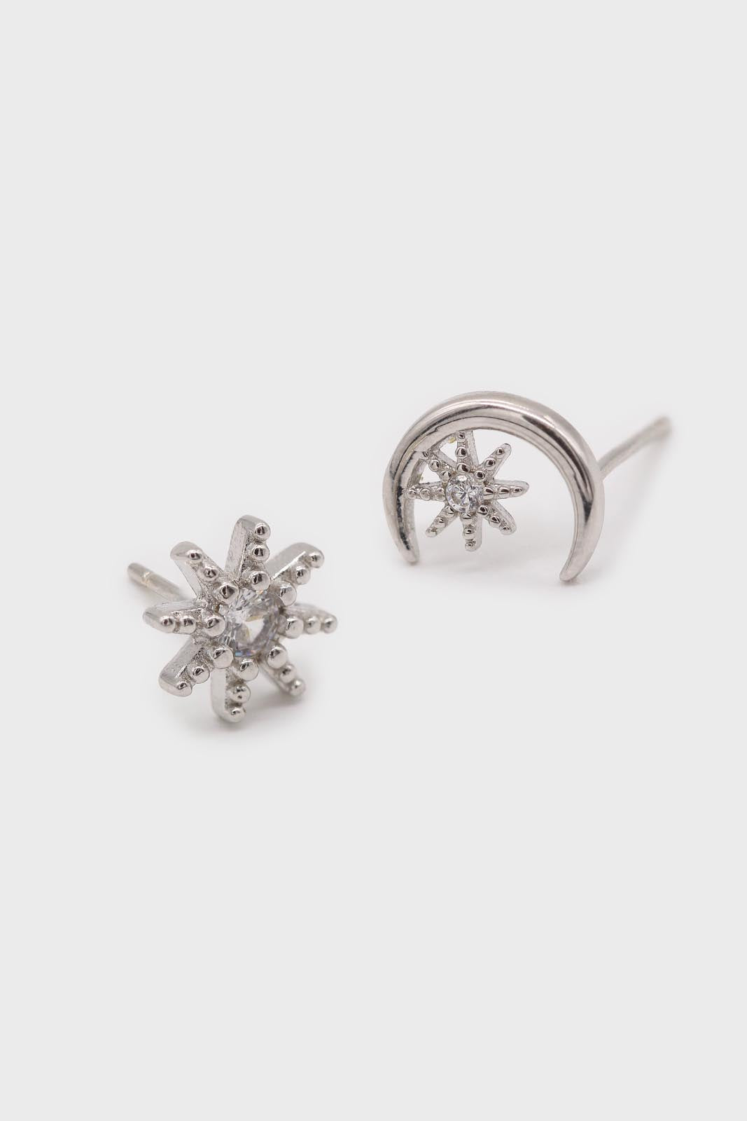 Silver moon and star diamante earrings