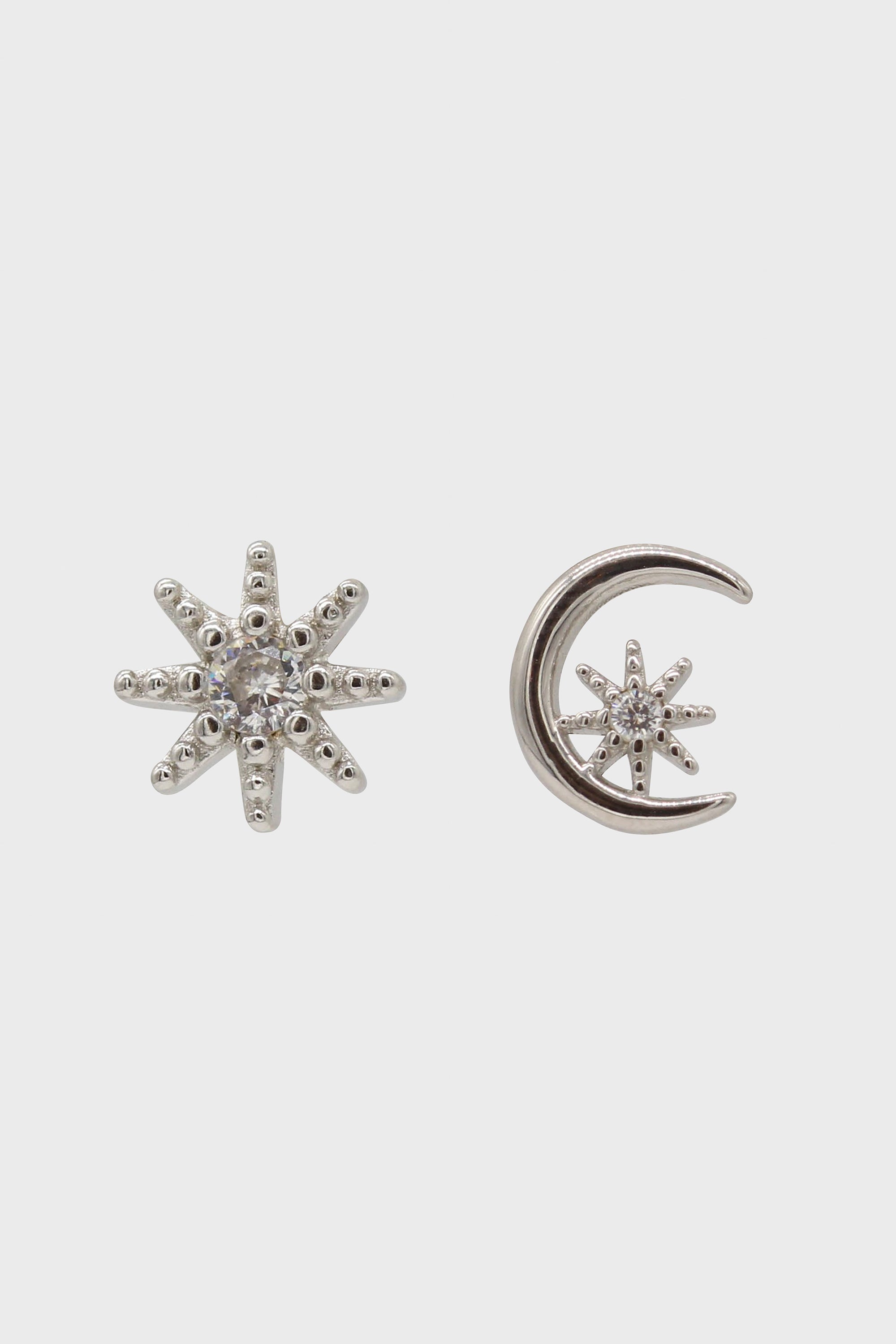 Silver moon and star diamante earrings