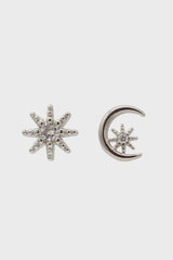 Silver moon and star diamante earrings
