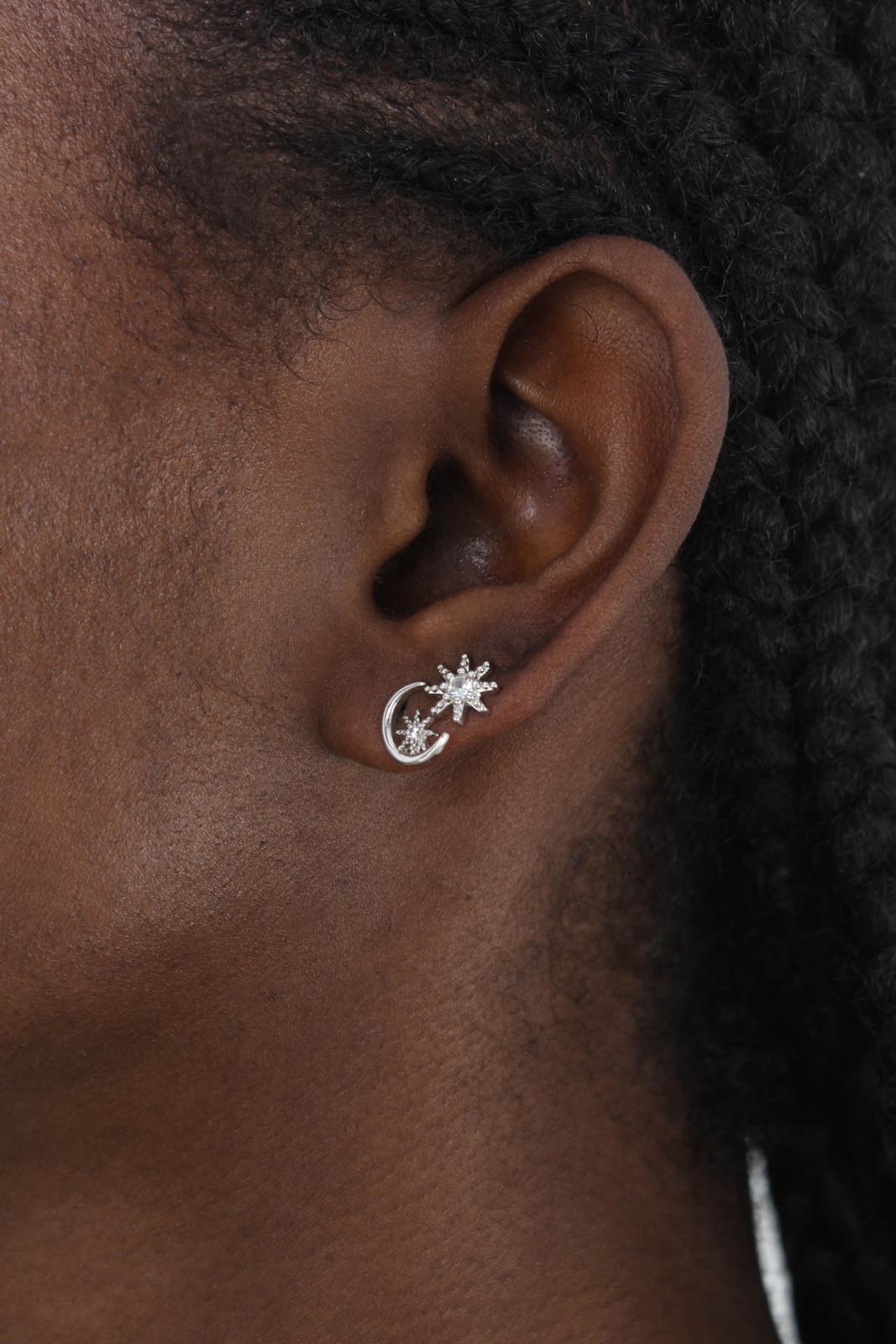 Silver moon and star diamante earrings