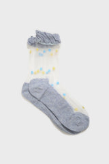 Baby blue and yellow sheer polka dot socks