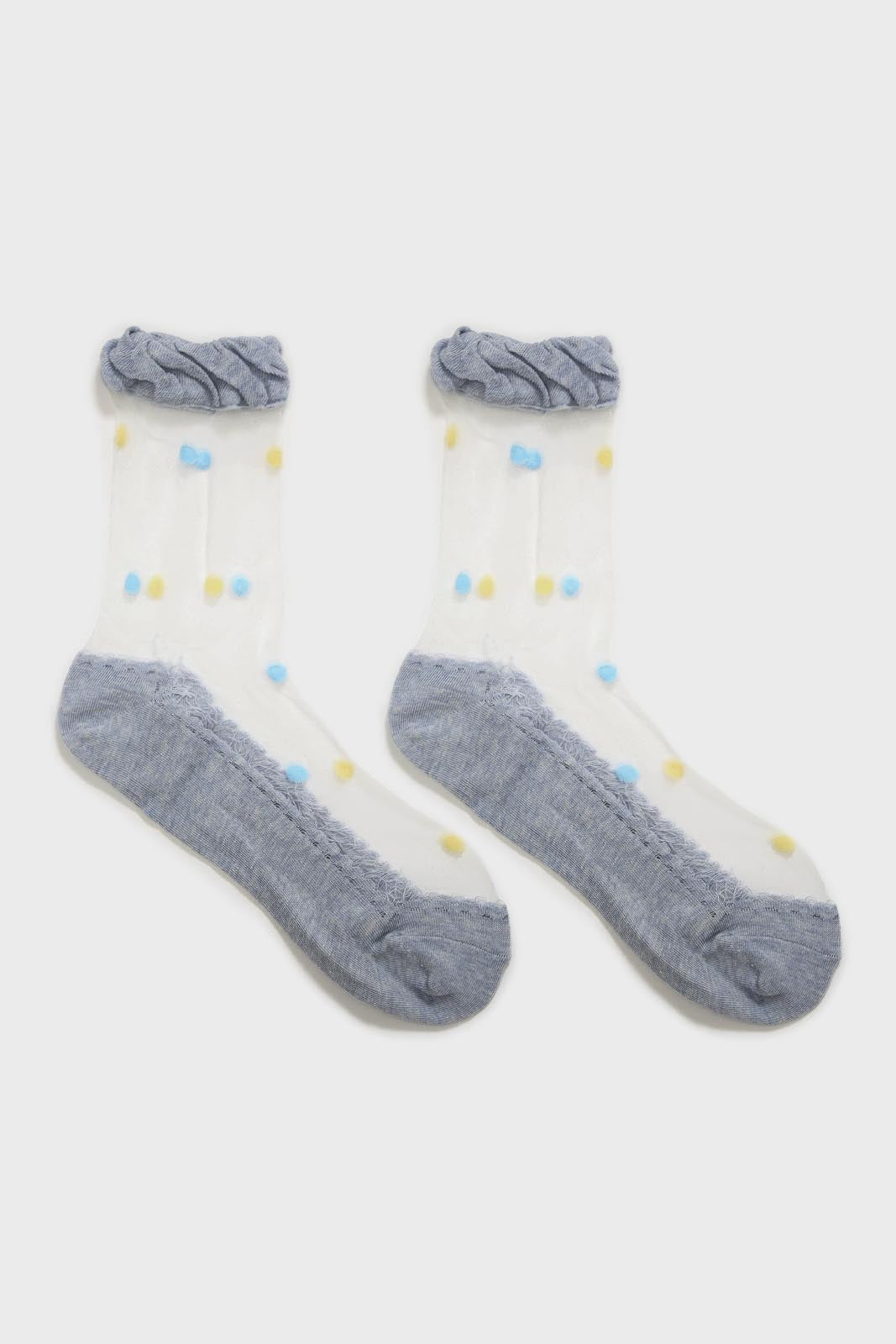 Baby blue and yellow sheer polka dot socks