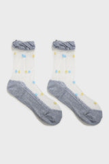 Baby blue and yellow sheer polka dot socks