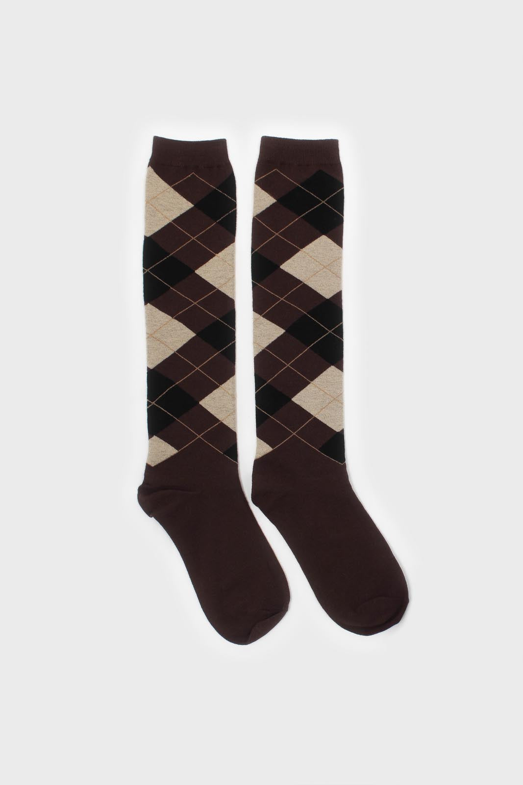 Brown argyle knee high socks