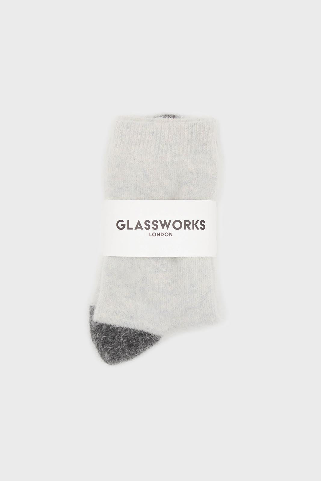 Ivory and charcoal furry color block angora socks
