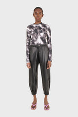 Black tie dye print velvet cropped top